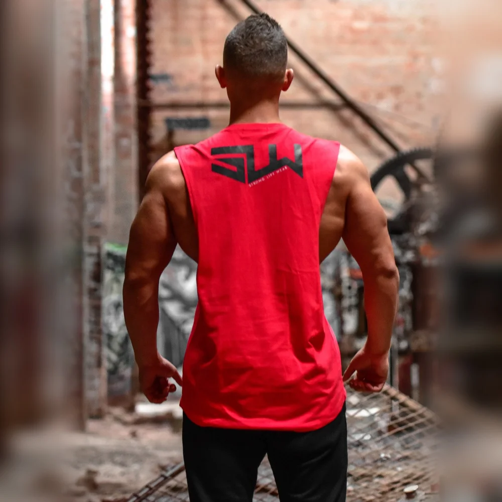 
White Loose gym man tank top bodybuilding custom logo printing training weight lifting men singlet sports wear 
