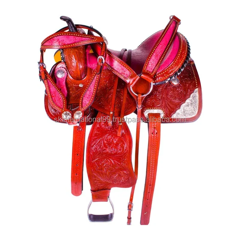 Highest Quality Horse Saddle for Comfortable Seat Filigree Pink Western Horse Barrel Racing Saddle Tack