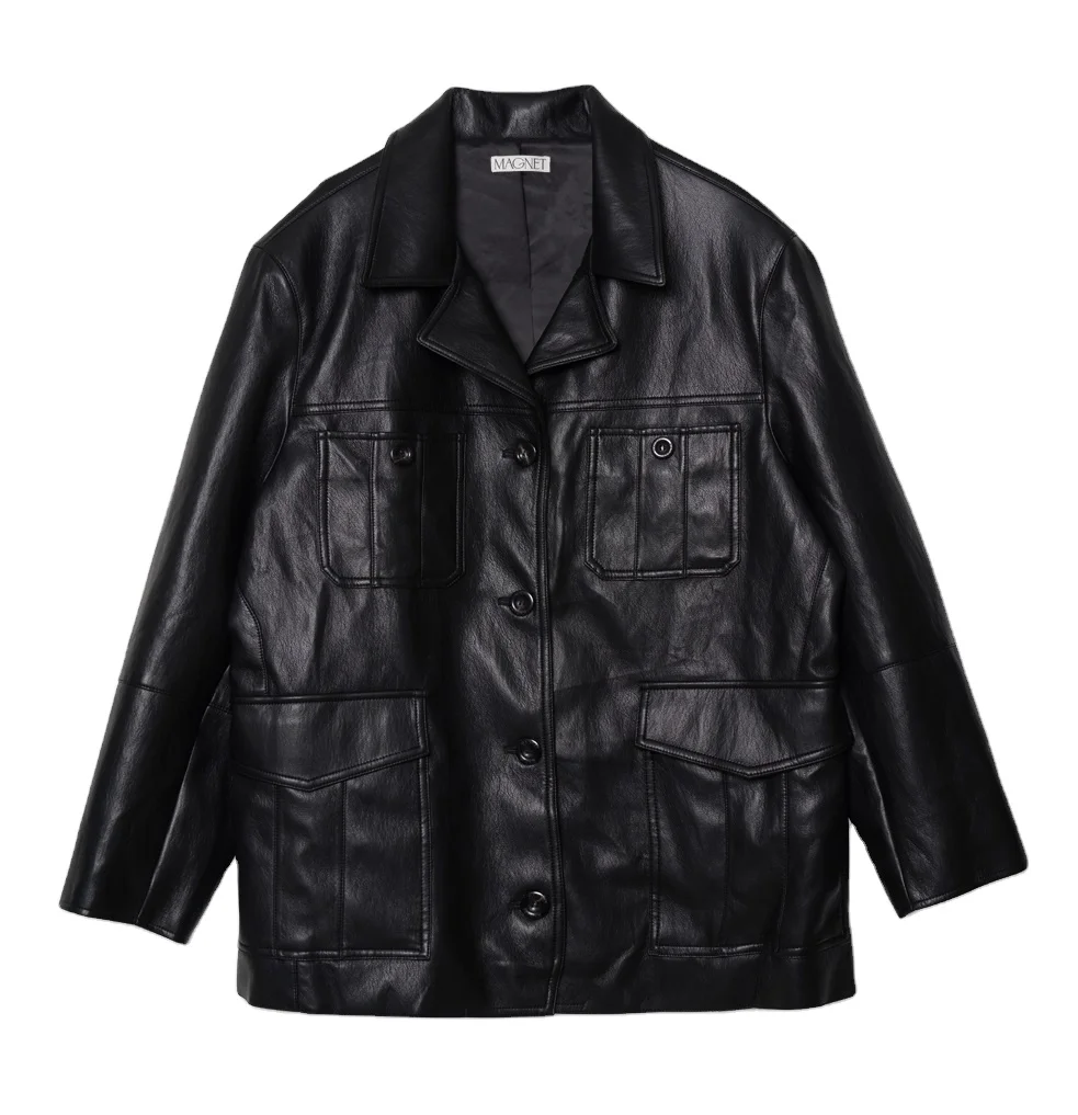 Модные товары 2024 Новое поступление оптовая продажа одежда магнит эко-кожаная куртка черного цвета Бесплатная корейская мода