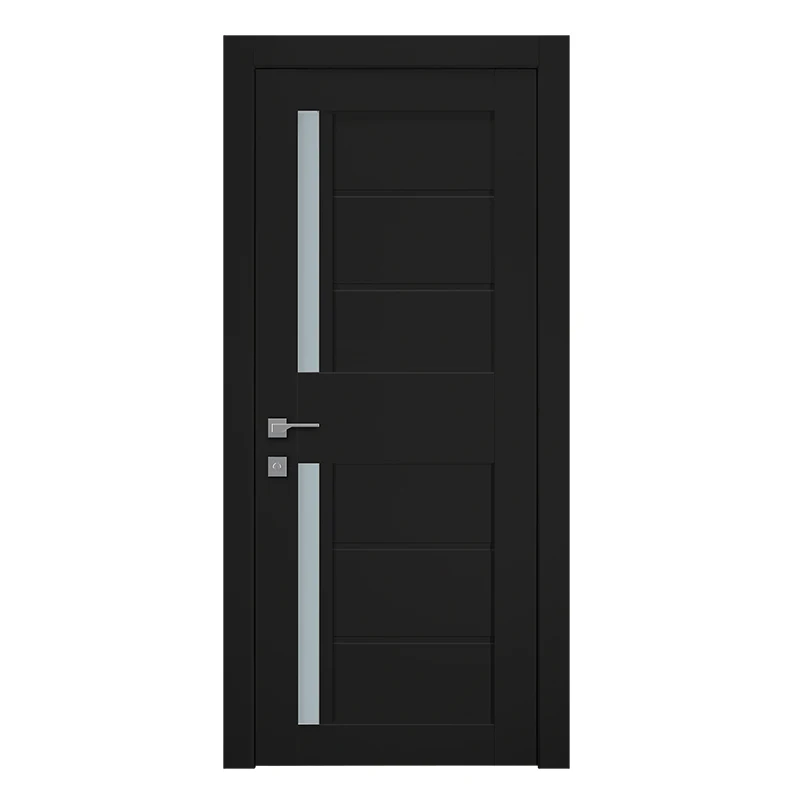 Professional Modern Interior Door Black Matte MDF Wood Door Bedroom Door Design with Frosted Glass for Home Apartment
