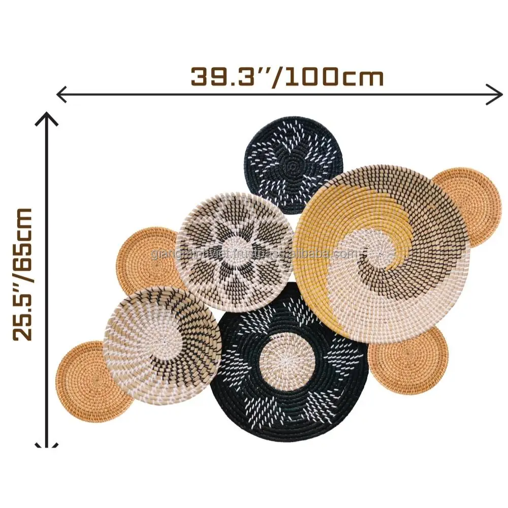 High Quality Set 9 of African Seag Wall Baskets Decor Hanging Basket for Boho Wall Decor 100% Handmade from Vietnamese