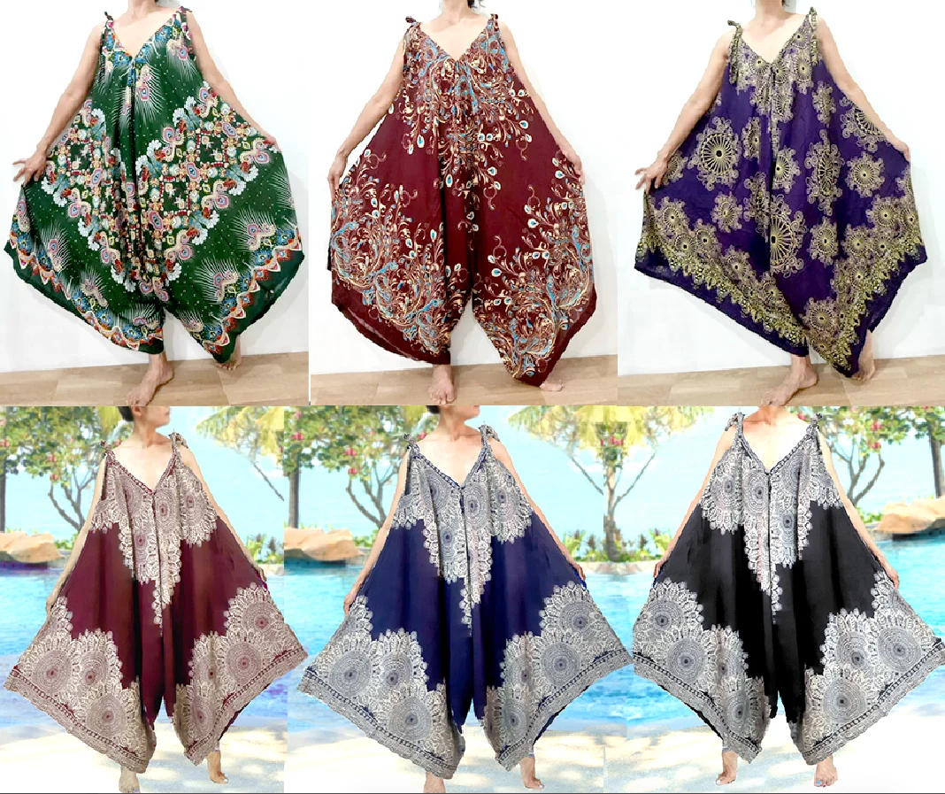 Комбинезон-шаровары Alladin в стиле хиппи в стиле бохо, комбинезон для йоги с широкими штанинами, комбинезон-шаровары с принтом мандалы в стиле арт-деко, пляжная одежда