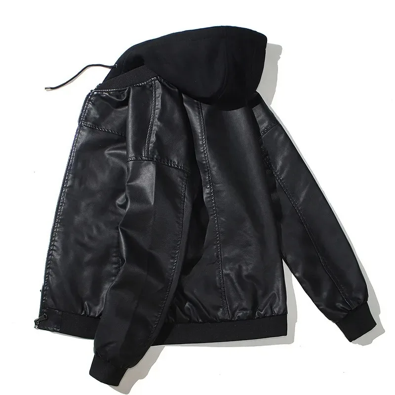 In Stock Genuine Leather Jacket New Mens Hooded Leather Jacket Motorcycle Hooded Young Leather Plus Cotton Padded Coat Men