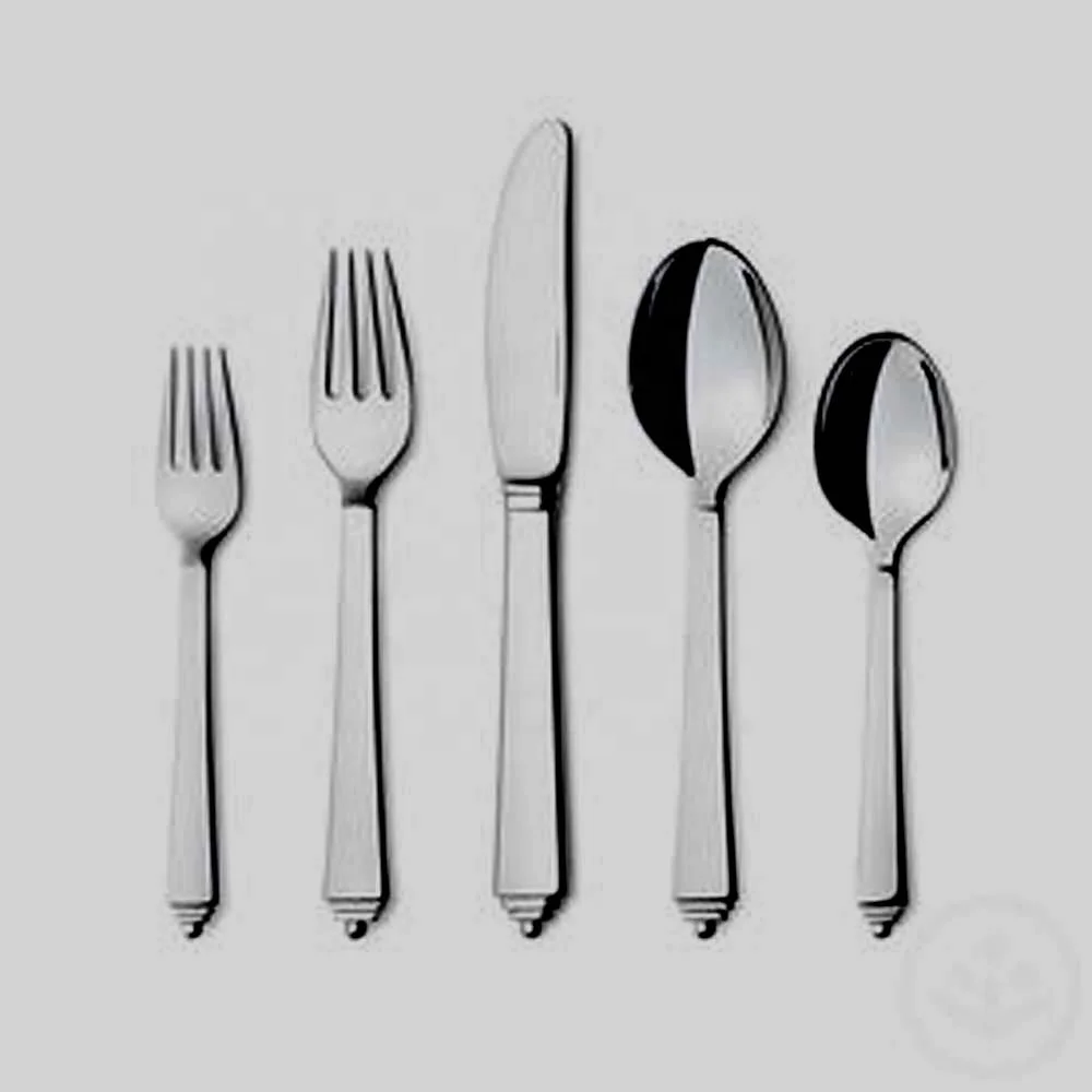 European Silver plated Antique Cutlery with round Marble Stainless Steel Silverware luxury metal cutlery Set