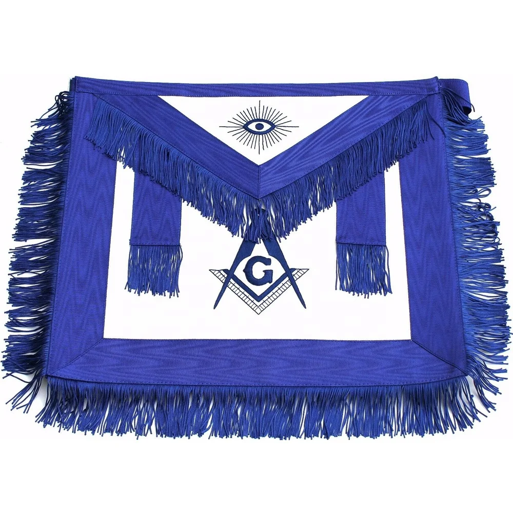 Masonic Blue Lodge hand embroidered  Master mason apron with square and compass G in the middle of the logo with best quality