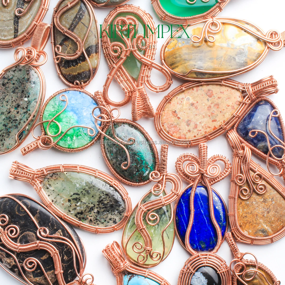 Wholesale Handcrafted European Design Copper Wire Wrapped Mixed Crystals Pendant Necklace Vintage Jewelry with Healing Charms
