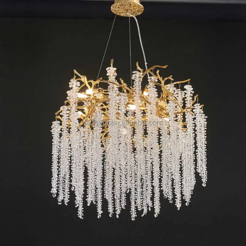 High Quality Crystal Chandelier Gold Luxury Pendant Light K9 Crystal Living Room Villa Hotel Hanging Light LED Light Fixture