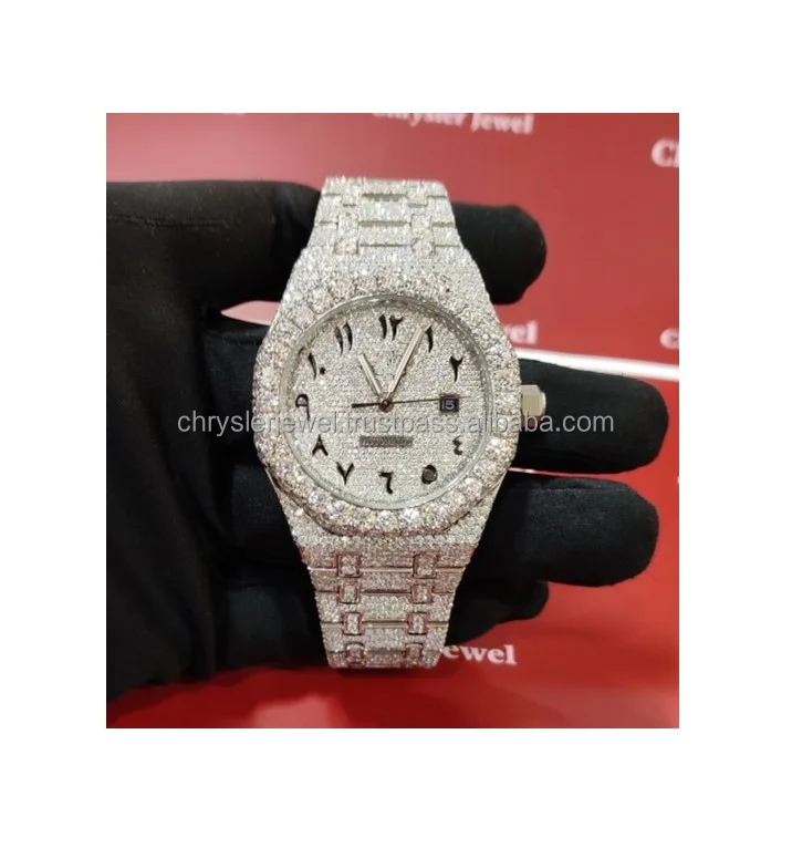Big Manufacturer Good Quality VVS Moissanite Diamonds Micro Setting Fitting Iced Out Hip Hop Buss Down Wrist Watch For Men