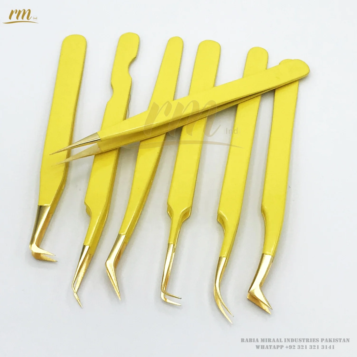 Professional Eyelash Extension Tweezers Custom Logo Packing Dolphin Shape Butter Yellow Shiny Gold Fiber Stainless Steel Plain