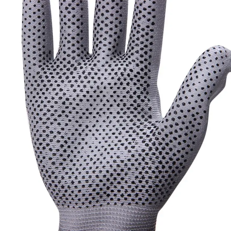 Breathable Wear Resistant ESD Non Slip Dotted PU Coated Palm Gloves