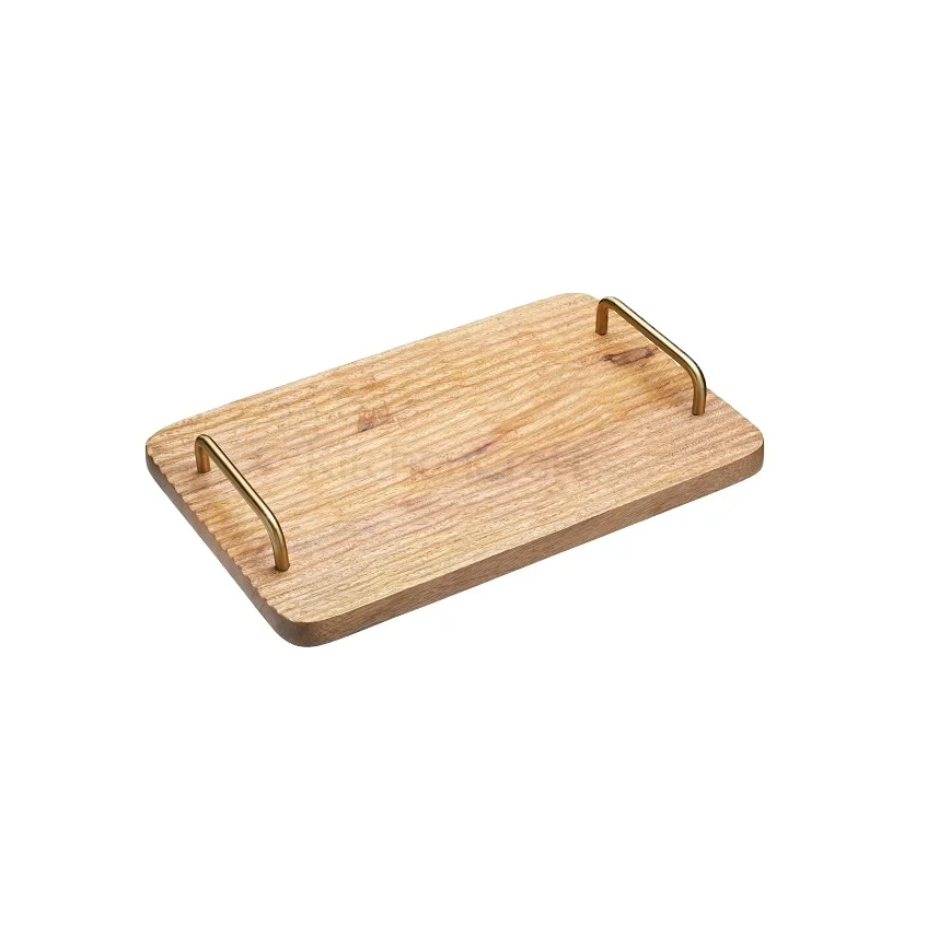 Premium Quality Wooden Serving Tray With Metal Handle For Hotel Restaurant  Decor From India