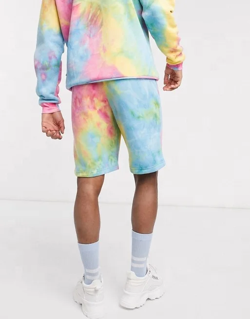 KY Side pockets Stretch waist sweatshirt and shorts co-ord shorts in candytie dye men short sets