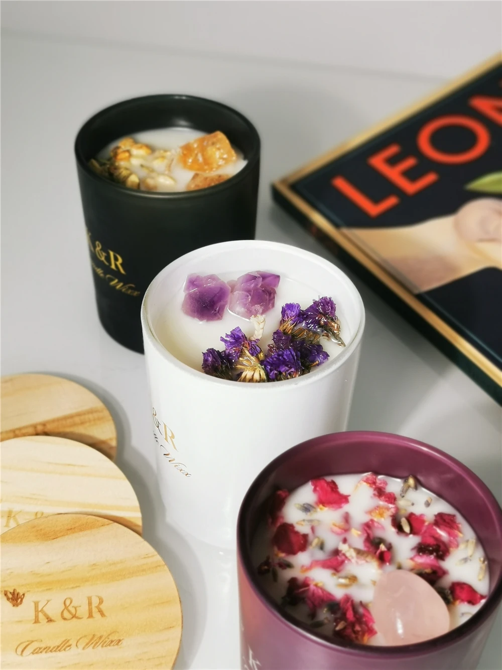 Персональная стеклянная этикетка на заказ роскошный мраморный хрусталь подарок сухие цветы Органическая соевая восковая свеча ароматерапия ароматические свечи