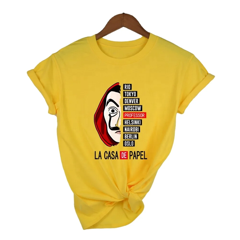 OEM 100% хлопок денег, футболка для женщин в интернет-магазине La Casa de Papel дом бумага футболка для девочек женские топы 90s детская одежда модные, повседневные футболки