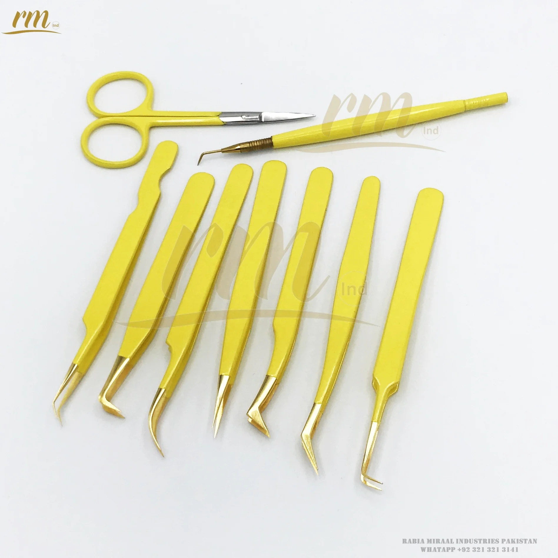 Professional Eyelash Extension Tweezers Custom Logo Packing Dolphin Shape Butter Yellow Shiny Gold Fiber Stainless Steel Plain