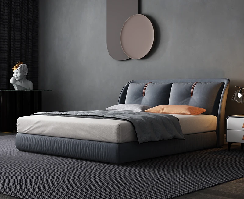 Minimalist Style Bedroom King Size Leather Bed Set Modern Fully Upholstered Double Queen Size Bed