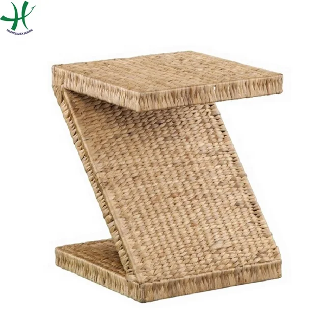 Handwoven Water Hyacinth with Metal Frame Table With, Living Room Furniture Round Coffee Side Table