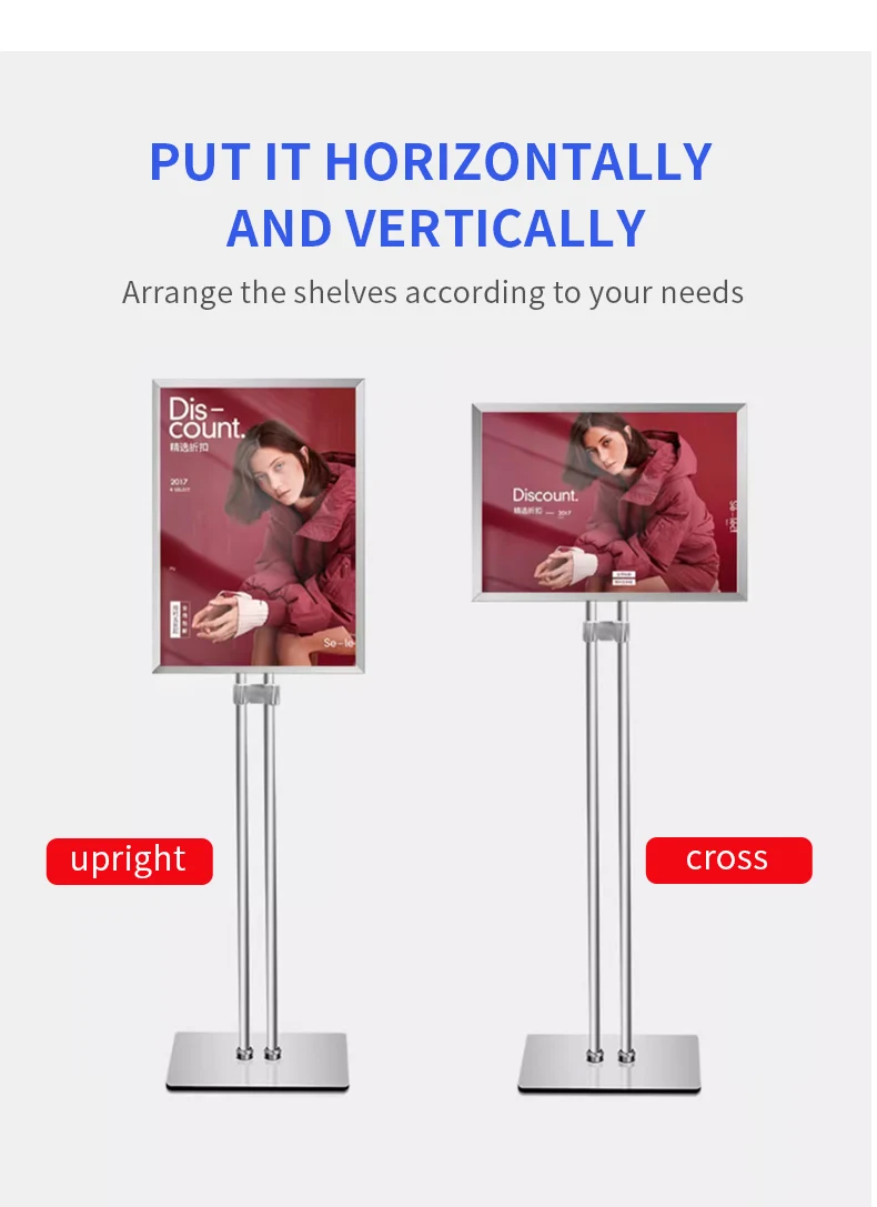 A1/A2/A3/A4 Size Customizable Welcome Sign Board Stand for Restaurant Led Poster Double Pole Slim Advertising Display Stand