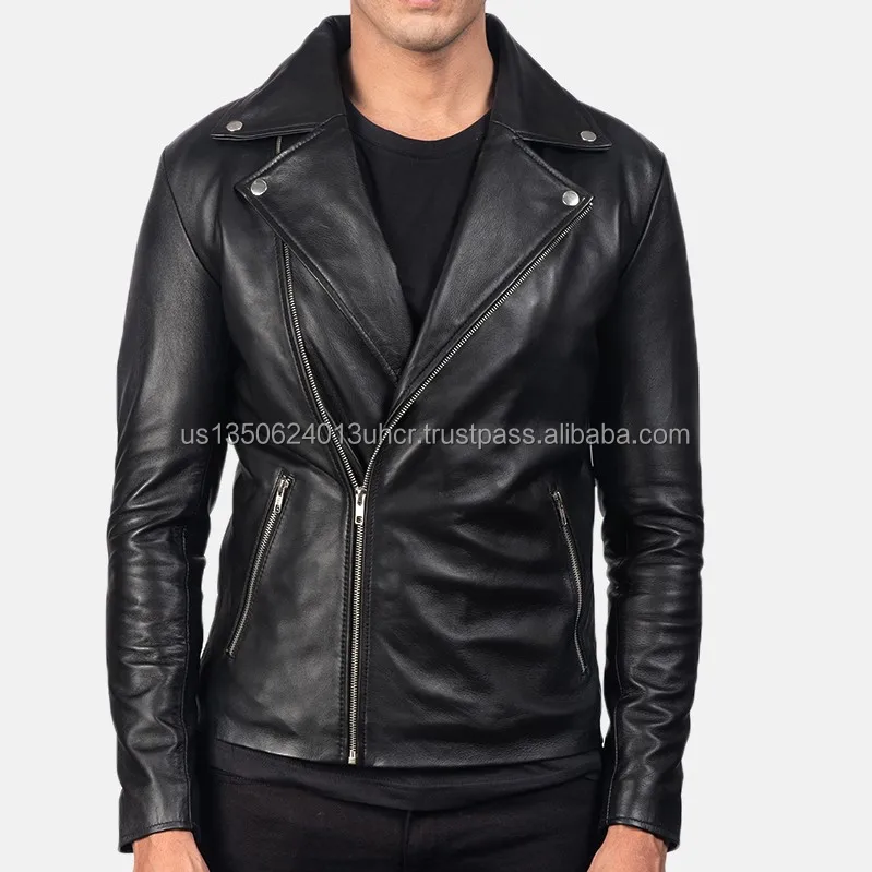 Unique Design Black Color Sheep skin Leather Jacket Long Sleeve Stylish mens Leather Motorcycle Jackets Zipper  Closure Style