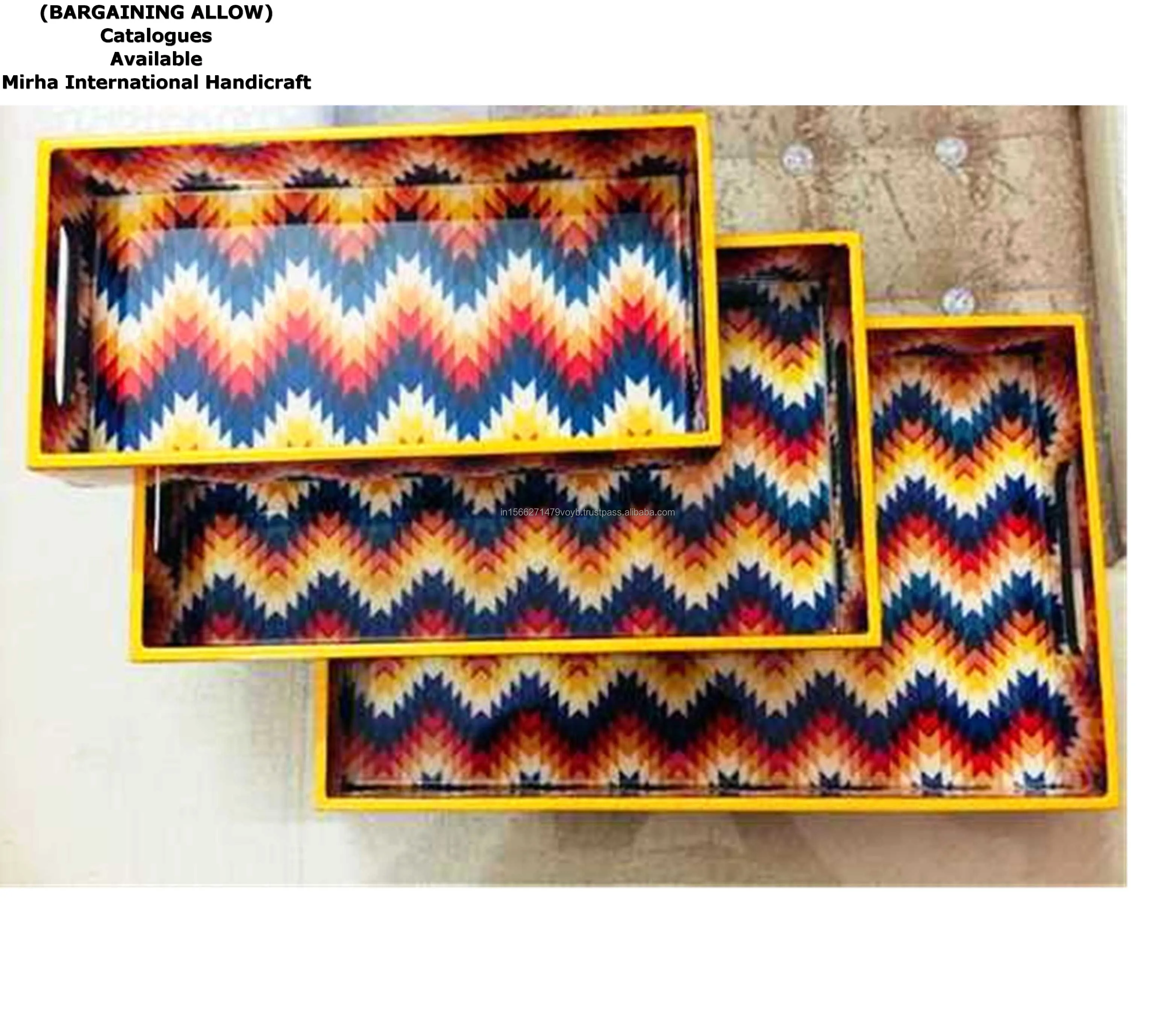 Handcrafted Wooden Serving Tray with Tissue Box Holder Hand Painted Decorative Tray for Home Use Food Serving from India