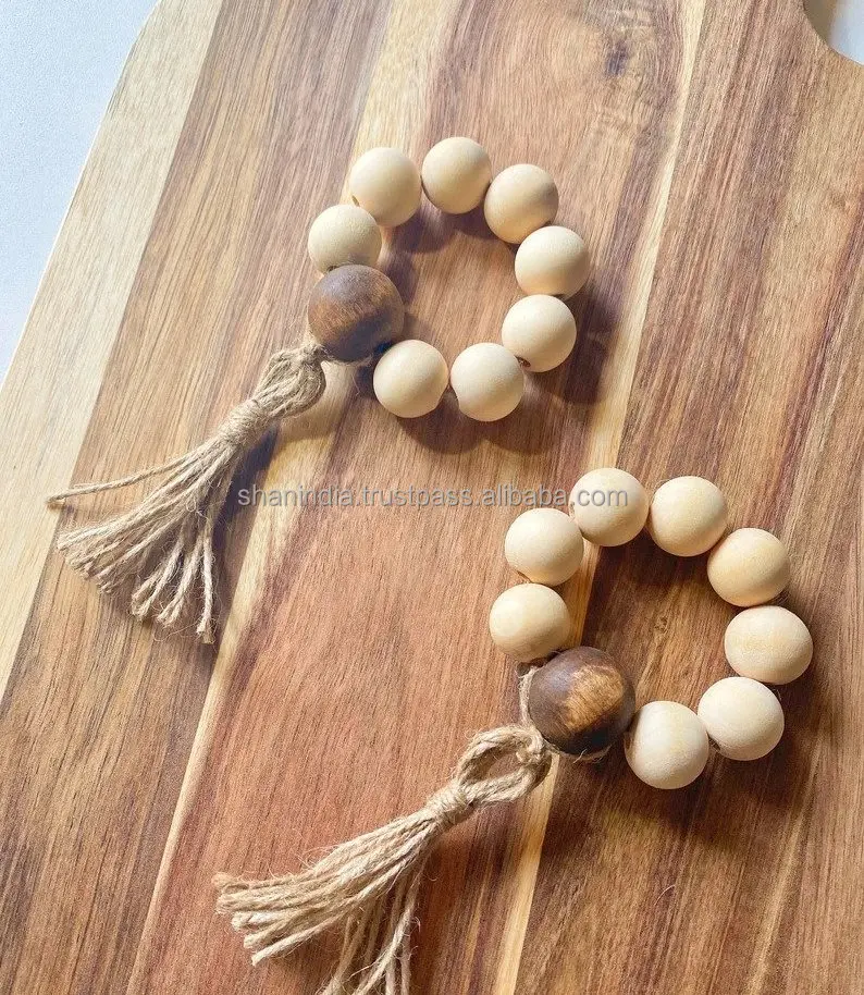 Beech Wood Beaded Wooden Rings, High Quality Polished Wooden napkin Rings, Napkin Holder Wood Rings DIY
