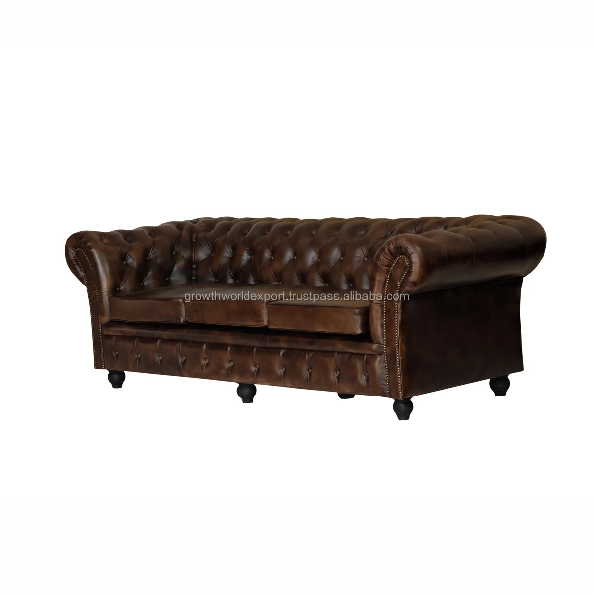 Premium Tapper Hand 3 Seater Dark Brown Cushion Chesterfield Leather Sofa Restaurant Sofa Hotel Furniture 2024 Best Furniture