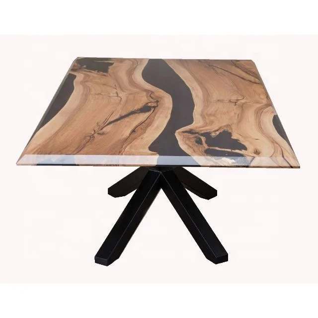 Walnut solid wood material table Black epoxy resin custom modern table top dinning room decoration table