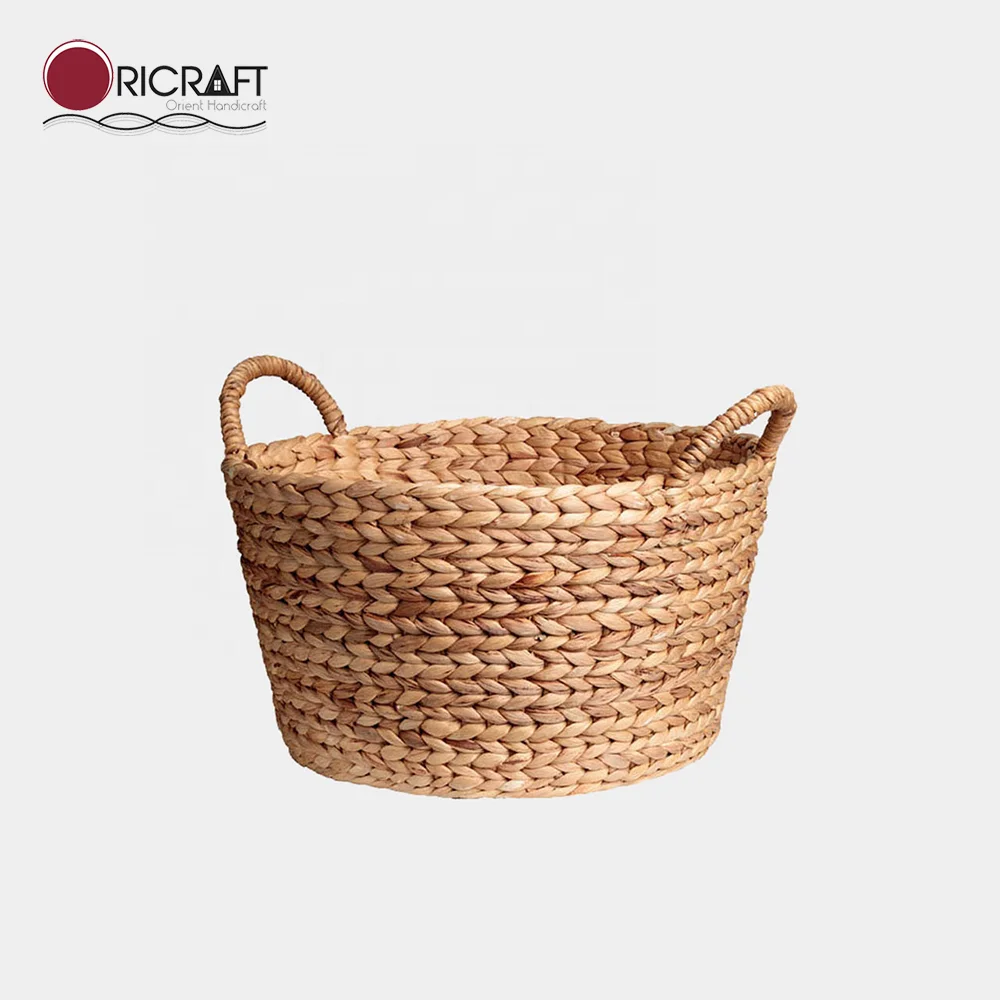 CAVIANA The Best Product Round Water-hyacinth Storage Basket With Handles Handmade in Vietnam