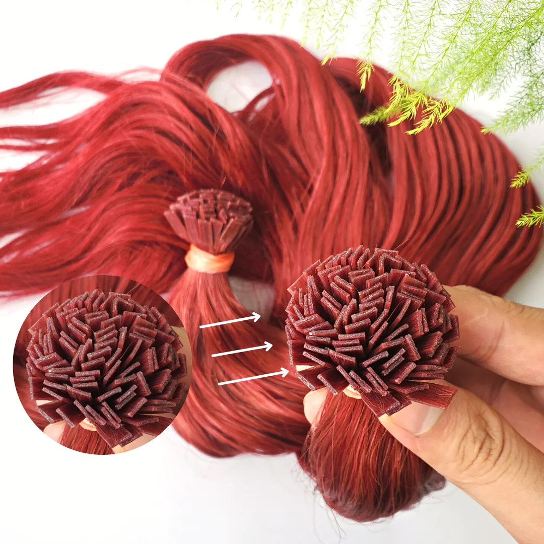 E-HAIR Вьетнам | Оптом дешевые человеческие волосы для наращивания с плоским наконечником кератина Италии красный цвет волос Плоский наконечник