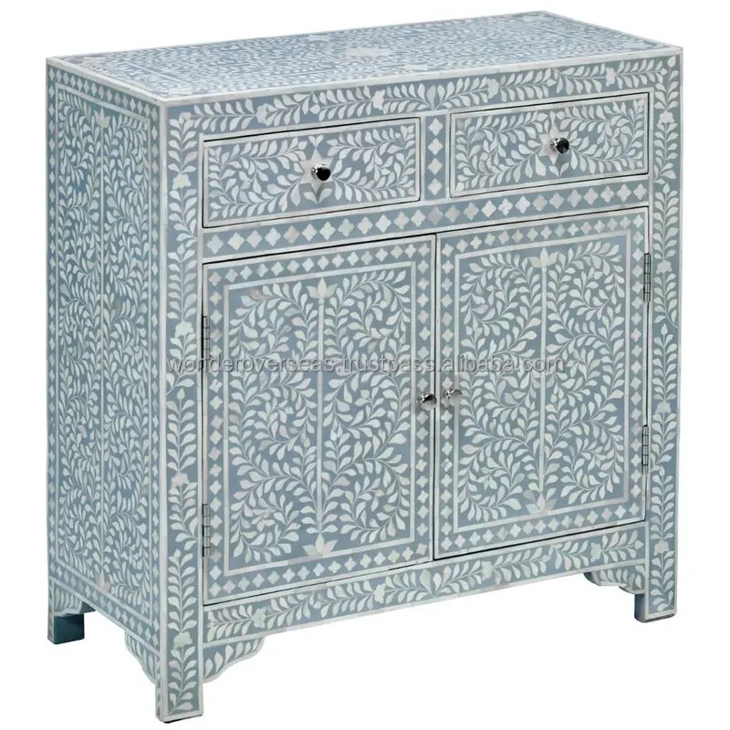 Light Blue & White Colour Flower Style Chest Drawer Cabinets For Luxury Home Decorative BY WONDER OVERSEAS