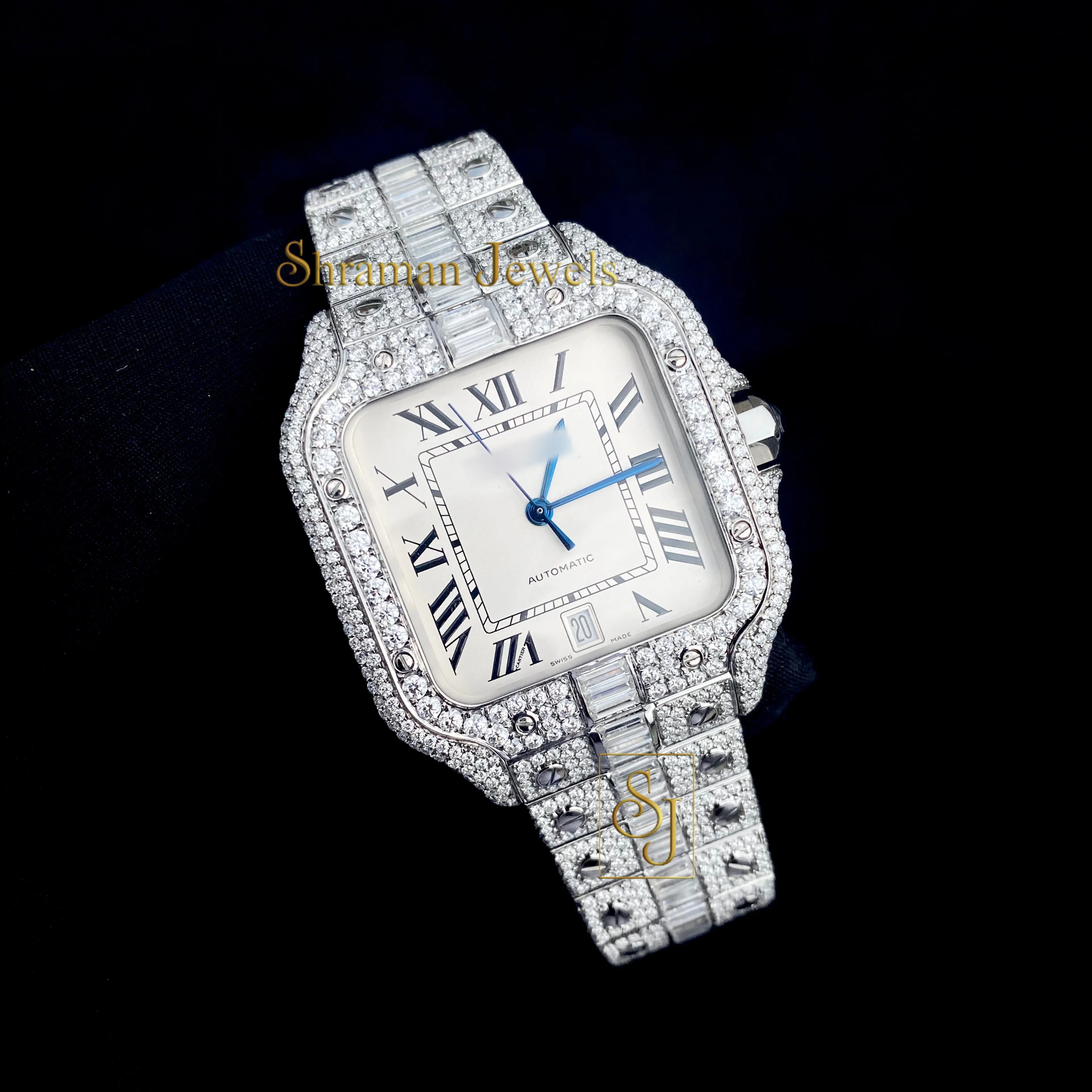Luxury Iced Out Watch With Moissanite Baguette Cutting Diamonds & Round Brilliant Diamonds For Men Gifting Hip Hop Collection