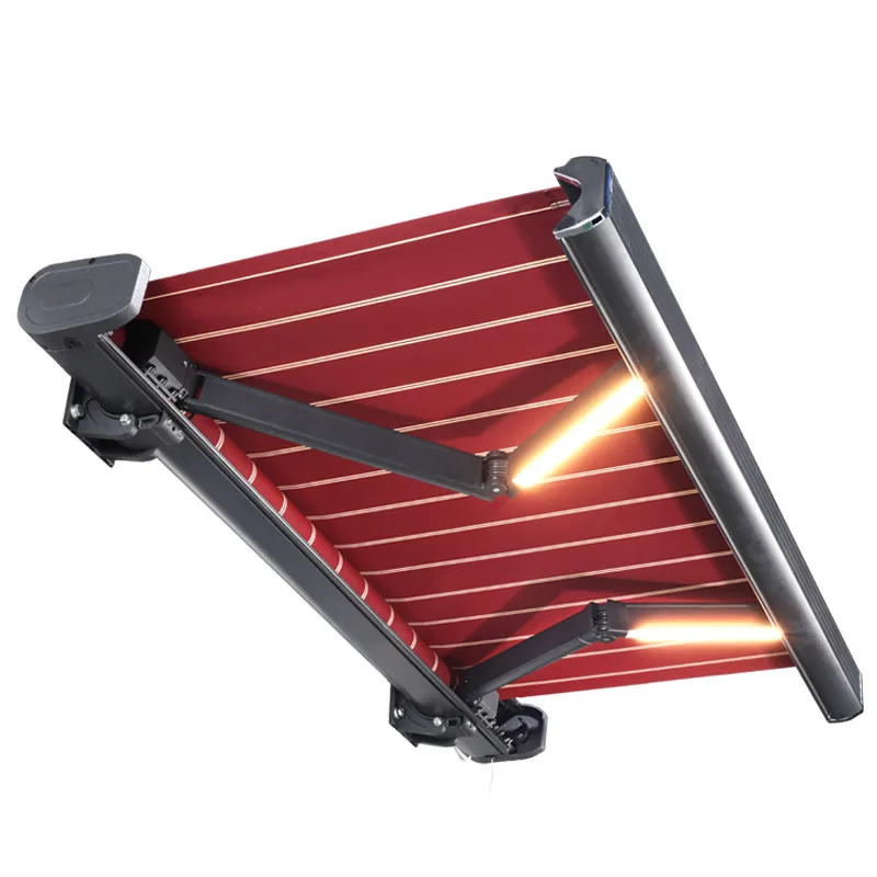 durable windproof motorized  full box retractable awning sunshade rain cover canopy awning outdoor with LED strips