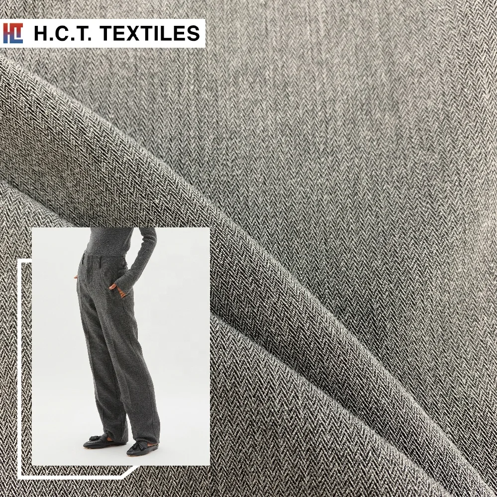 4 way stretch herringbone bamboo woven fabric recycled polyester 205g for women clothing