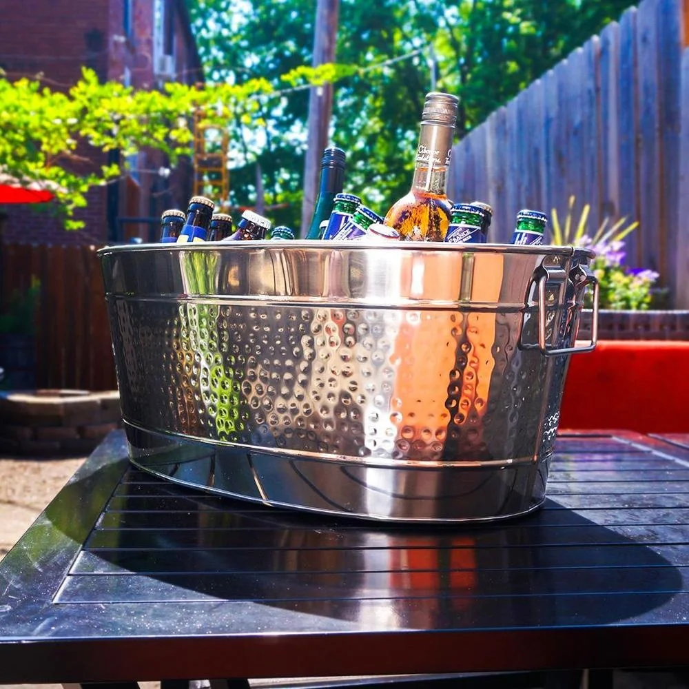 Galvanized Steel Round Black Powder Coat  Beer Wine Cooler Bucket Beverage Party Tub