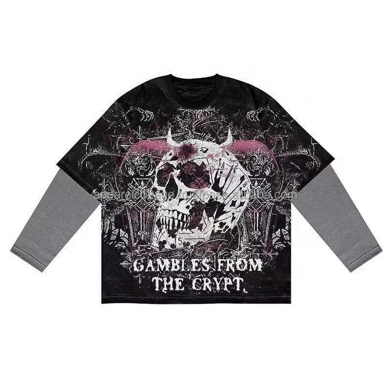 Wholesale premium quality 100%cotton jersey unisex double sleeves crew neck silk screen print t-shirt casual hip hop sweaters