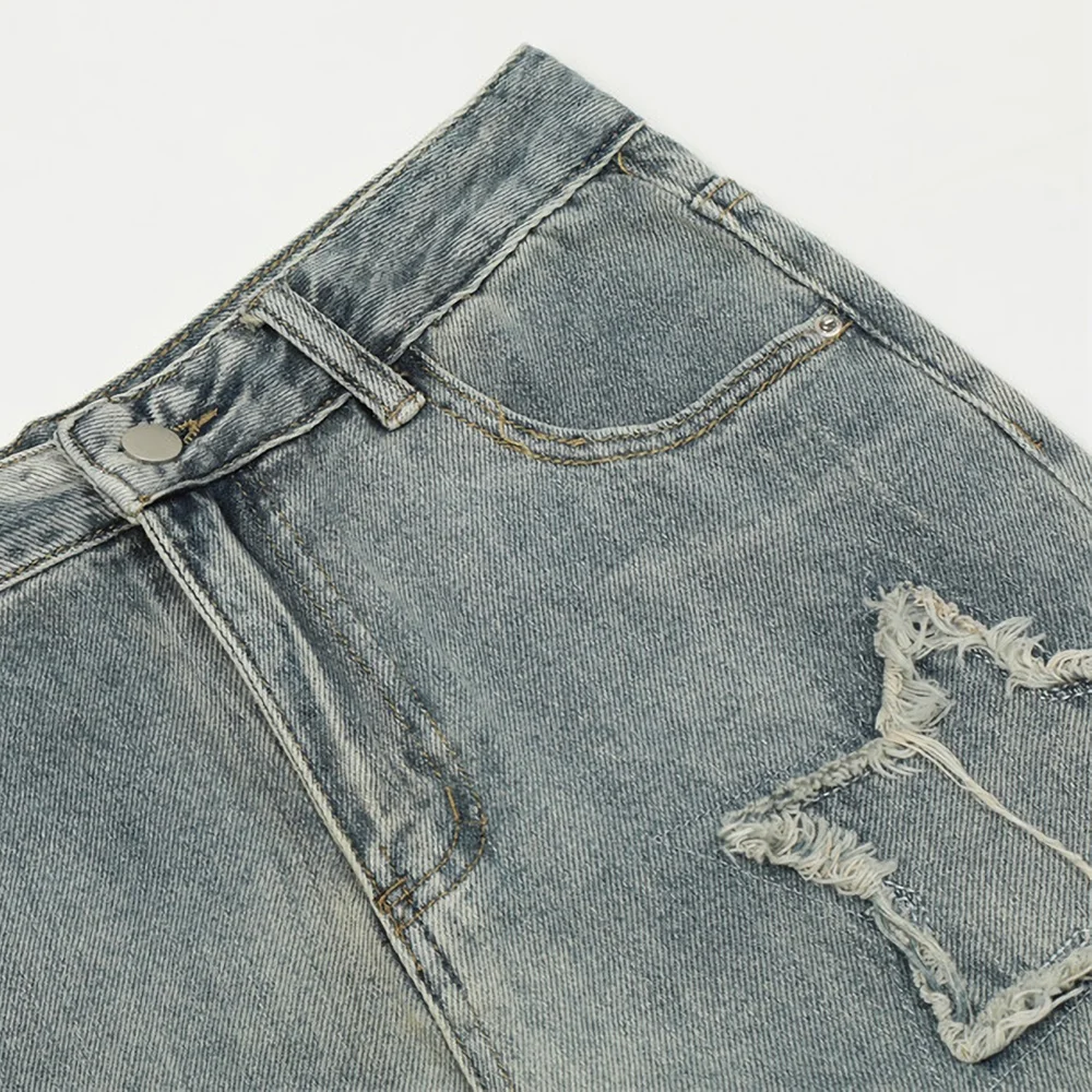 GDTEX high street designer jeans men star patchwork jeans men loose fit jeans Y2K straight leg denim pants