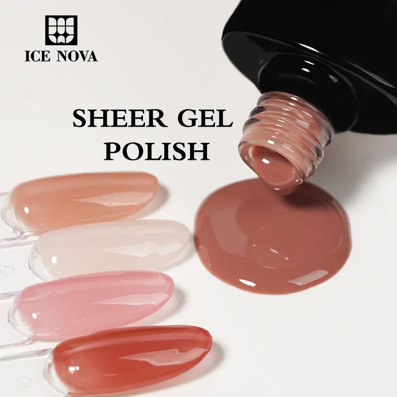 ICE NOVA Sheer Gel Polish Light Color 15ml Jelly Milky White Peach Translucent Color Uv Light Cure Gel Polish for Nail Art Diy