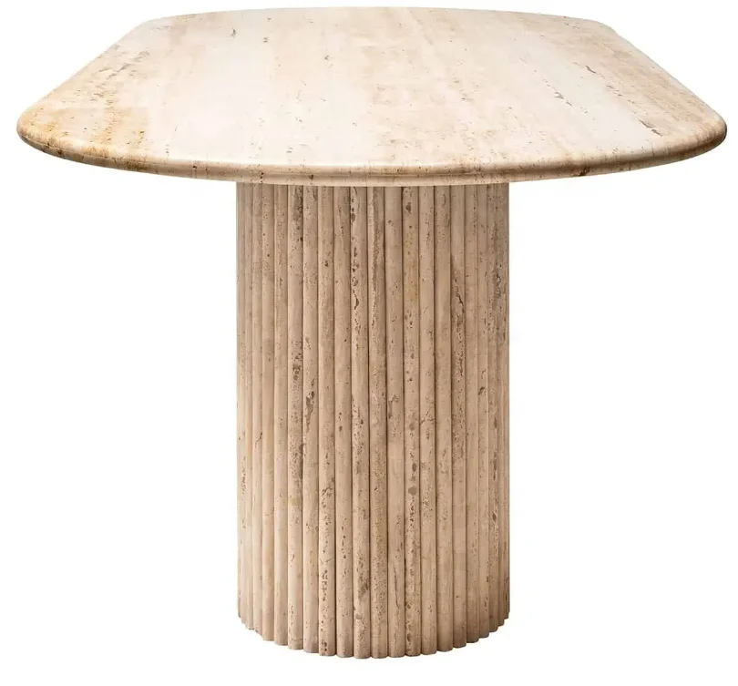 Natural Travertine Dining Table Stone Furniture Dining Table Fluted Oval Marble Travertine Dining Table