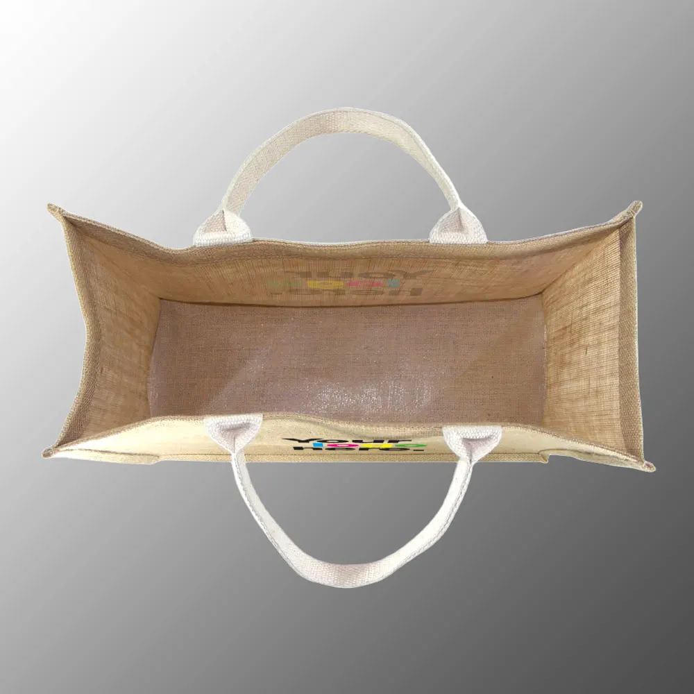 custom screen printed burlap jute tote bag with lamination inside shopping promotion bag custom printed with your logo