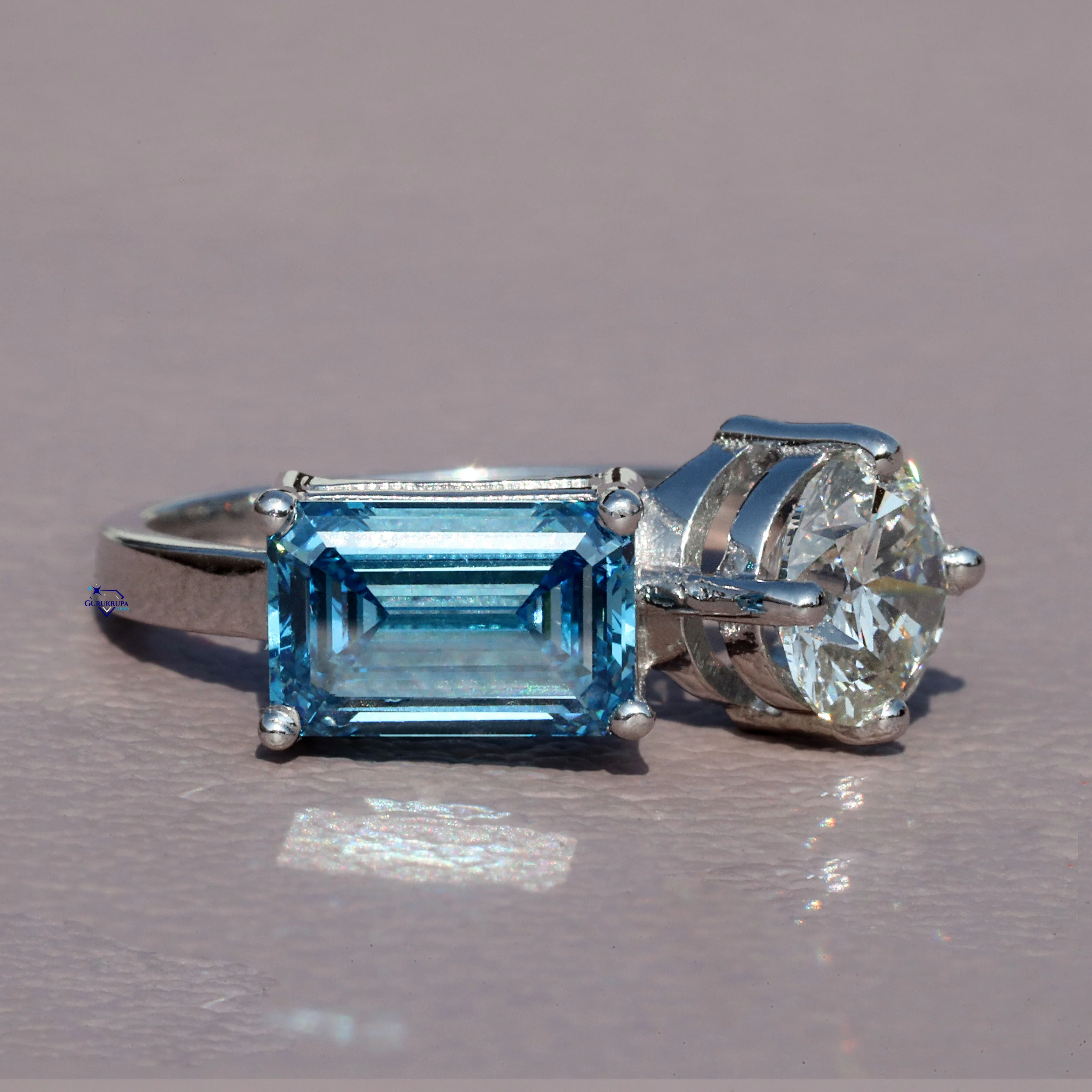 925 Sterling Silver Womens Solitaire Ring with Two Tone Emerald Cut Moissanite Diamonds Elegant Wedding Showcase