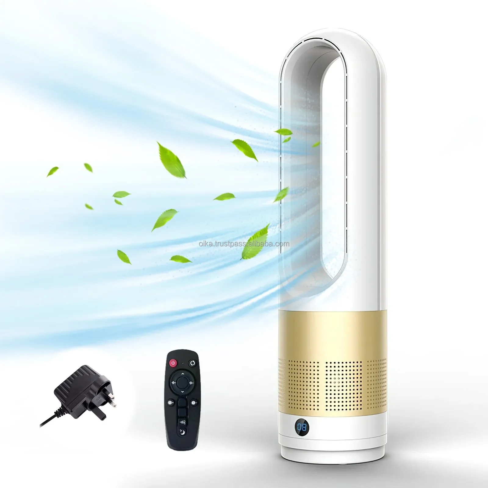 8-Speed Remote Control Bladeless Electric Vaneless DC Motor Fan 2-in-1 Stand LED Display Air Cooling Warmth Pedestal Tower Fans