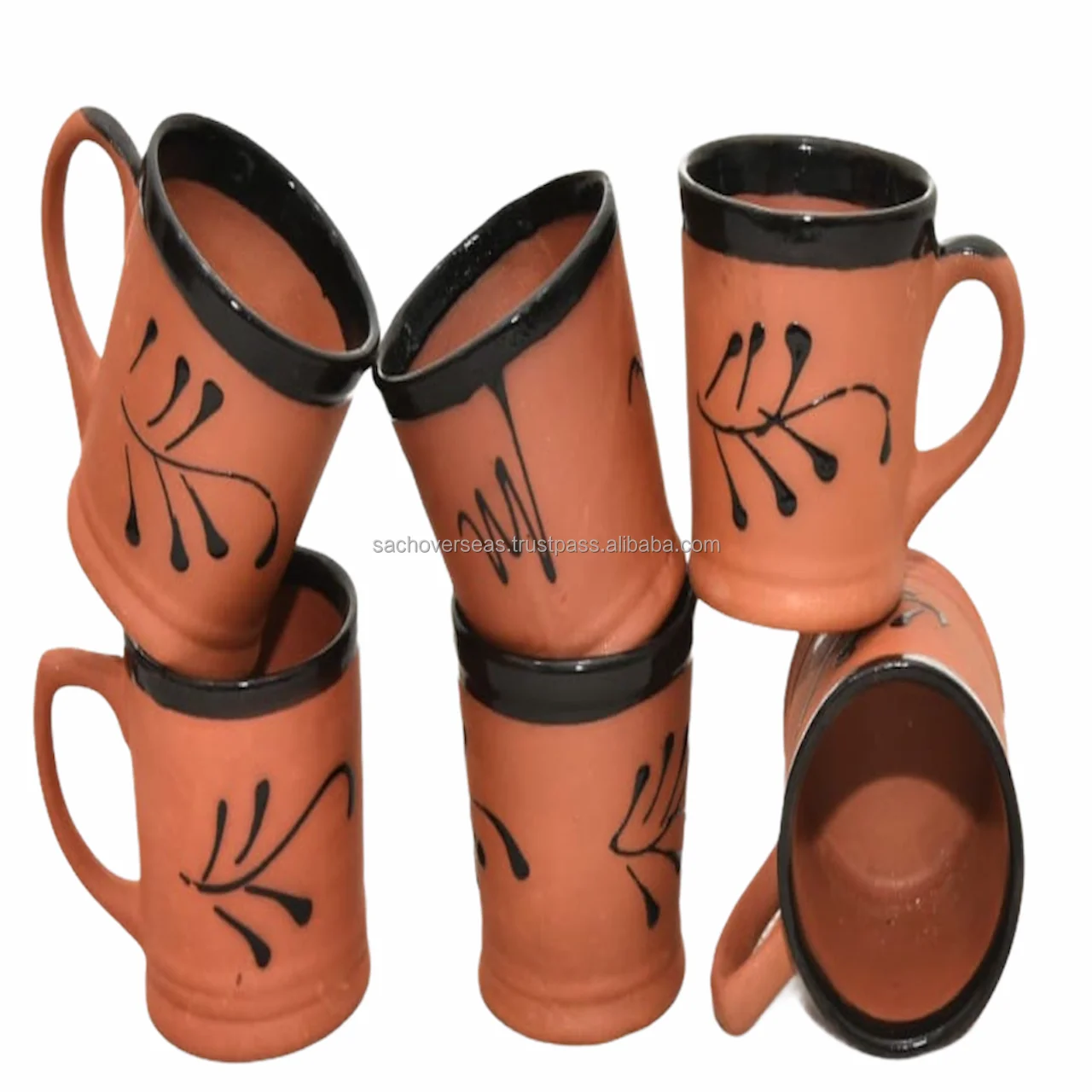 Handcrafted Organic Glazed Natural Clay Tea Cup Set of 6 Pieces for Home, 125 ml