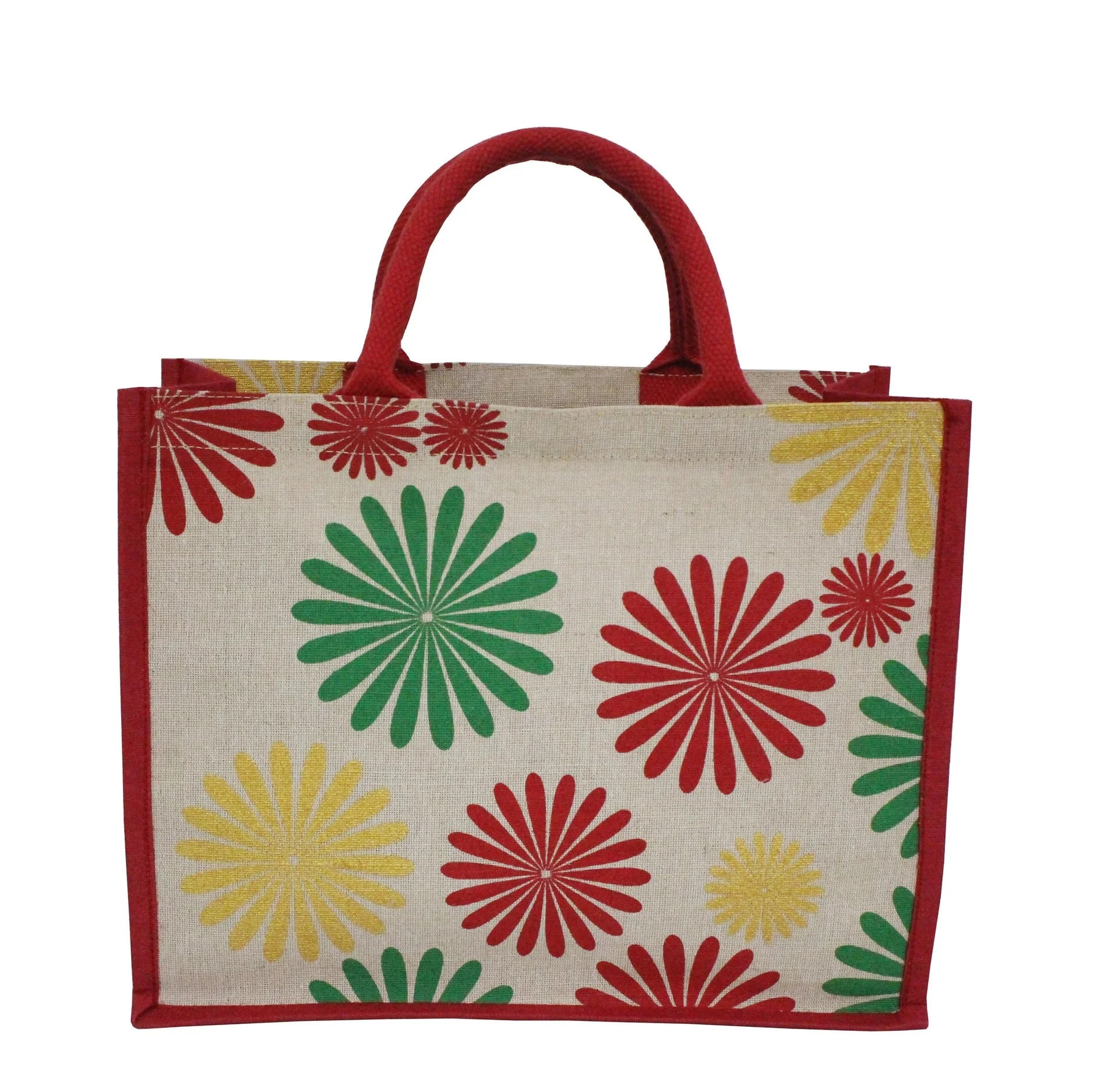 Indian Manufacturer of Multi color Floral Print Soft Padded Rope Handle Shopping Juco Bag For Wedding Gift