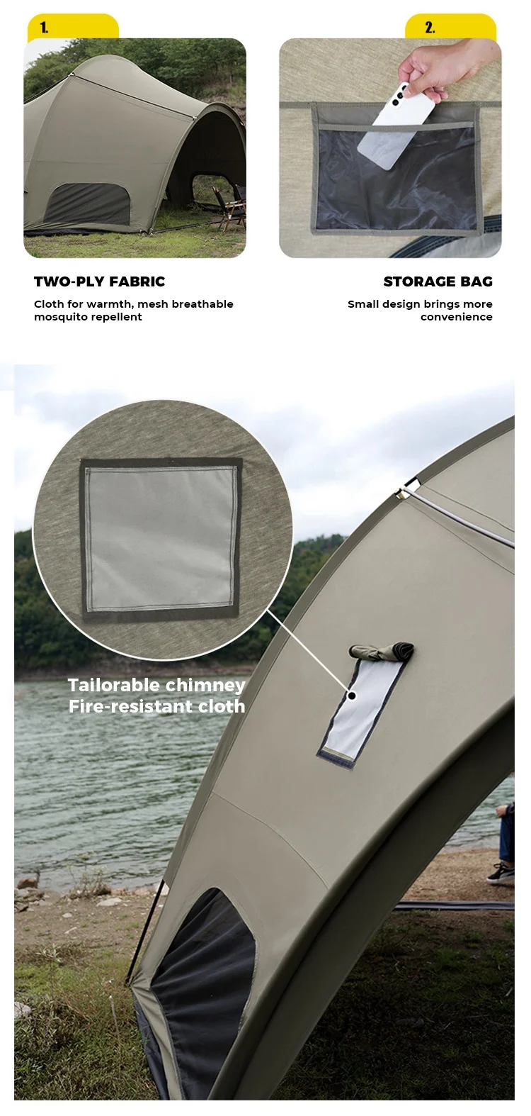 Four Season 20m2 Custom Storm Shade Dome Camping Tent With Aluminum Alloy Poles For Outdoor Camping Fishing Hunting