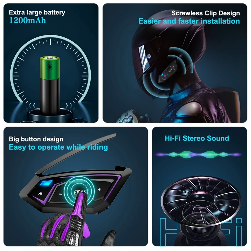 EJEAS MS8 7000M Waterproof Outdoor Bluetooth 5.1 Wireless 8 people Motorcycle Mesh Intercom