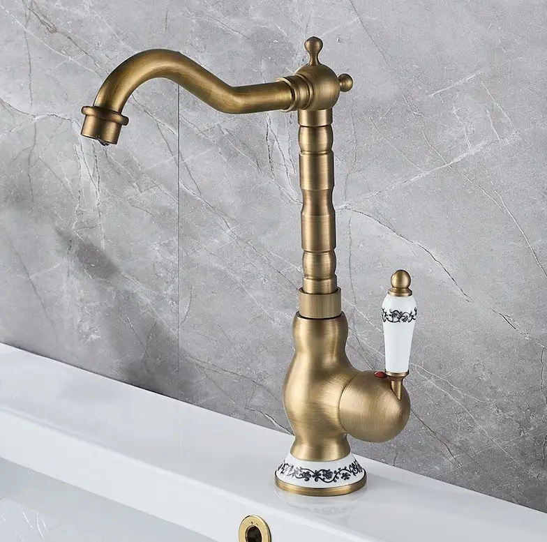 Antique Brass Basin Faucet Bathroom Counter Basin Mixer Tap Kitchen Sink Faucet Tap Brush Bronze Finishing Faucet