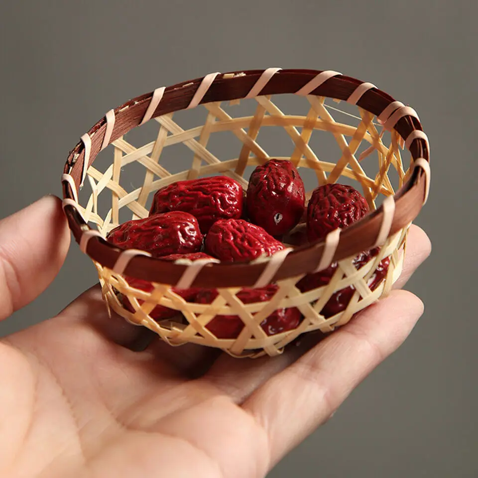 Minisize Bamboo Basket Mini Hand Woven Basket Rustic Wicker High Quality Vietnam Products for Export Decoration Accessories