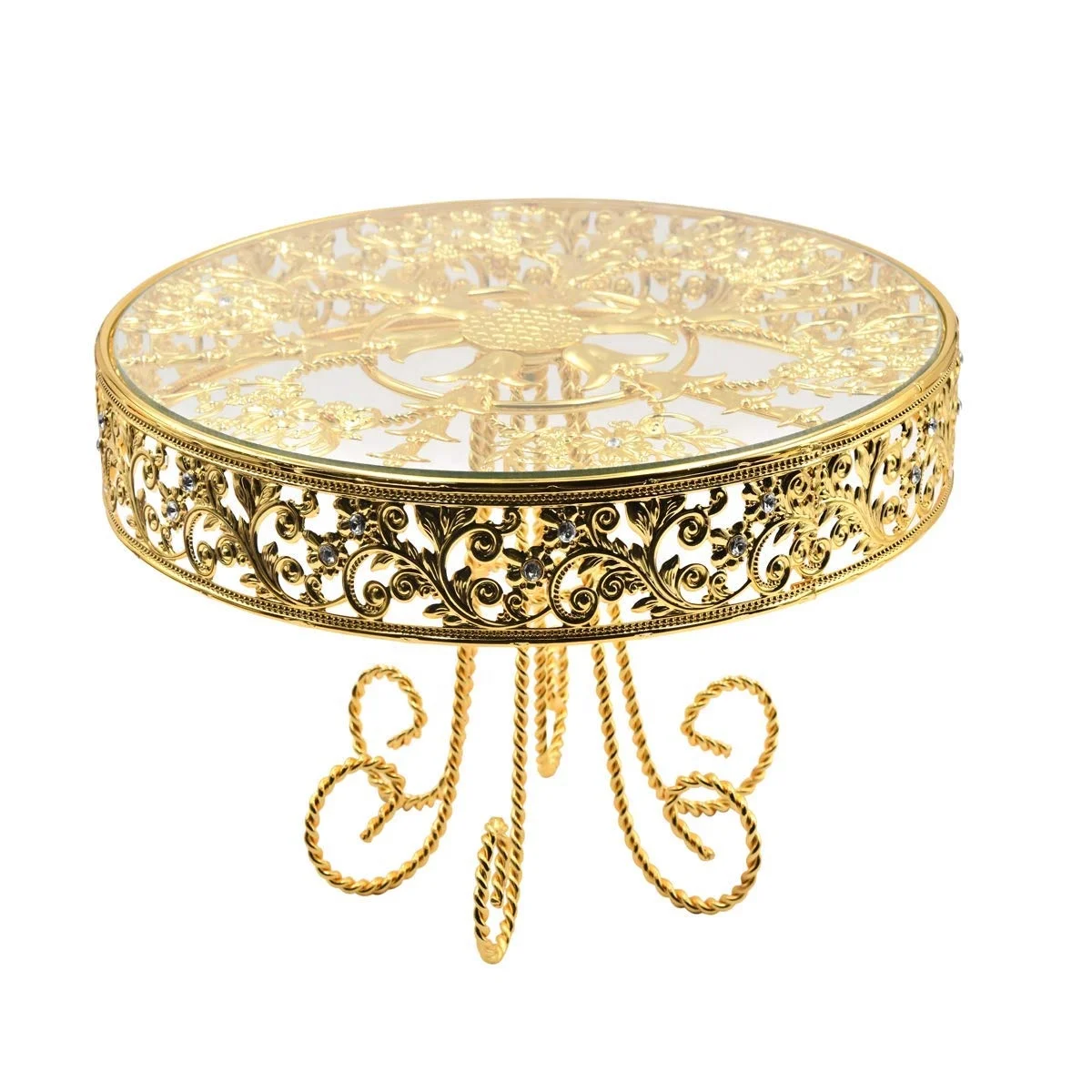 This Glamorous Metal And Glass Cake Display Stand Gives A luxurious Touch To Your Wedding Ceremony And Corporate Dinning