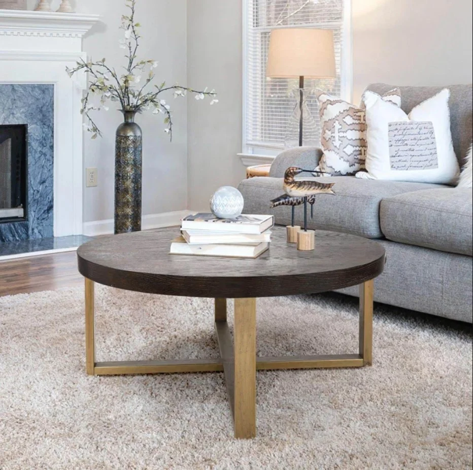 Modern Design Premium Quality Round Coffee Table With Cross Legs And Mango Wood Top For Living Room And Hotel Room