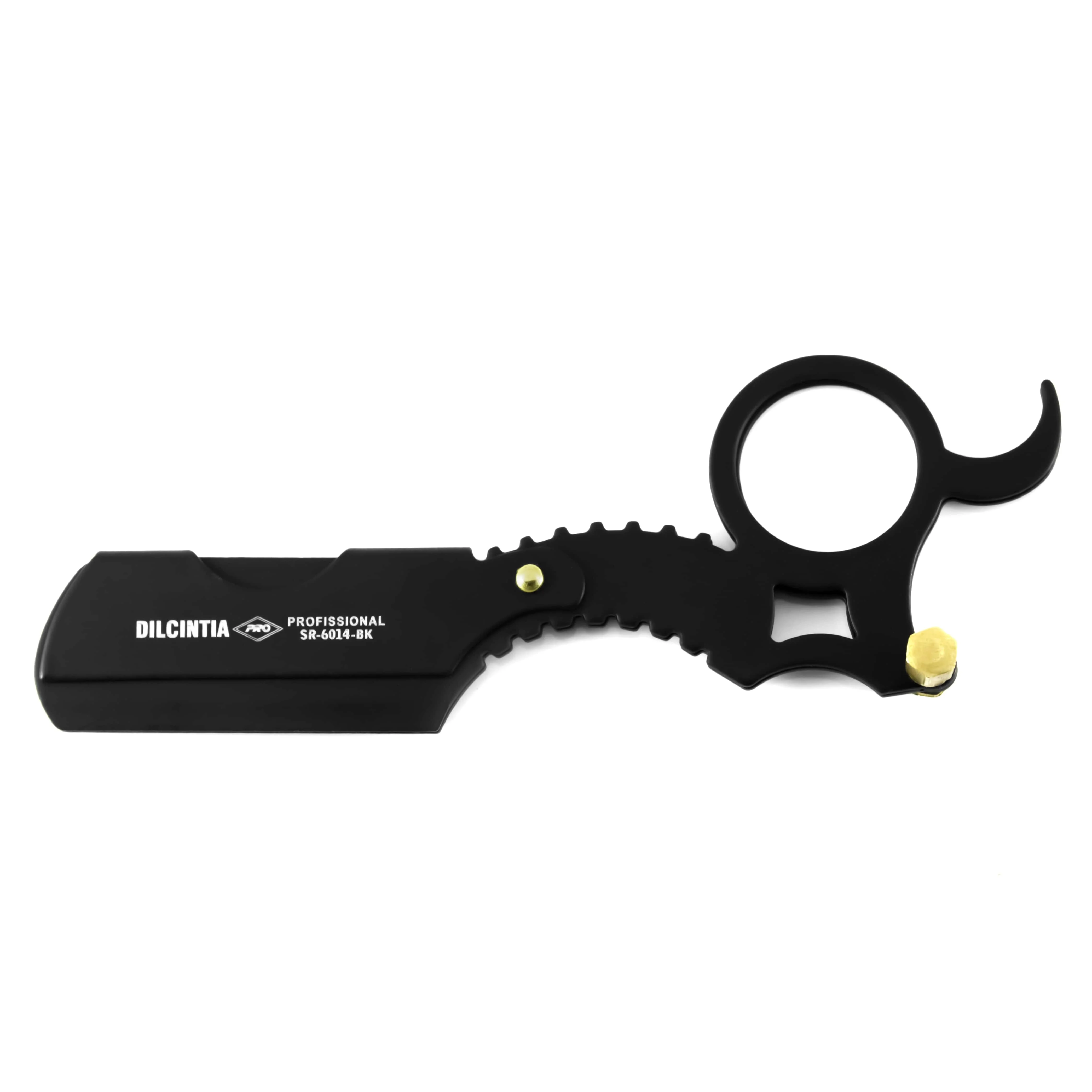 Professional Stainless Steel Black Color Thumb Straight Razor with Customized logo and Packing